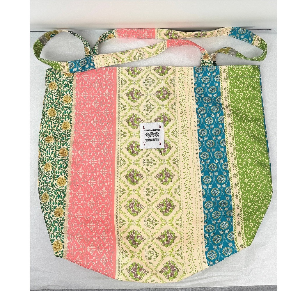 Sozakka & Flower Tote Bag Patchwork Floral Print Boho Cottagecore Reusable Large